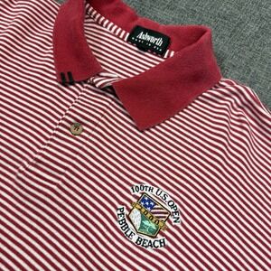 Vintage Ashworth Polo Shirt Men XL Red 100th US Open Pebble Beach‎ Golf Striped